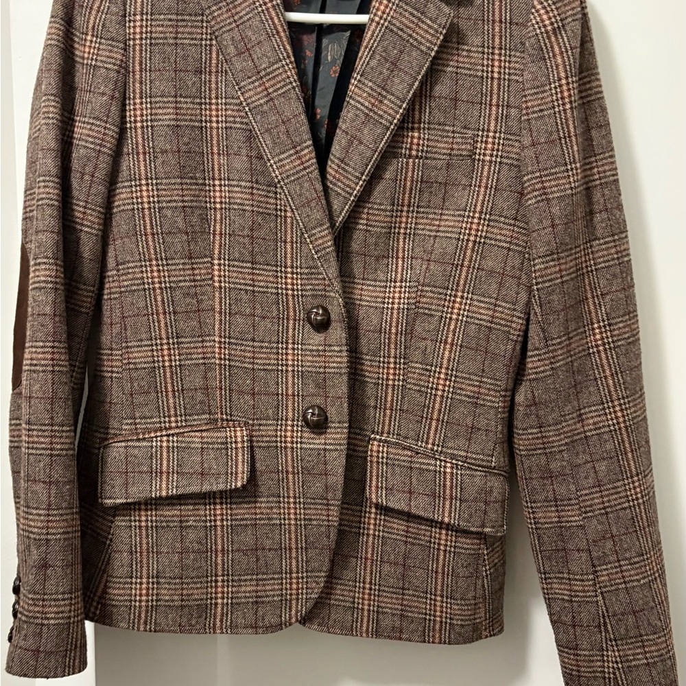 H&M Women's Brown Plaid Tweed Blazer Jacket